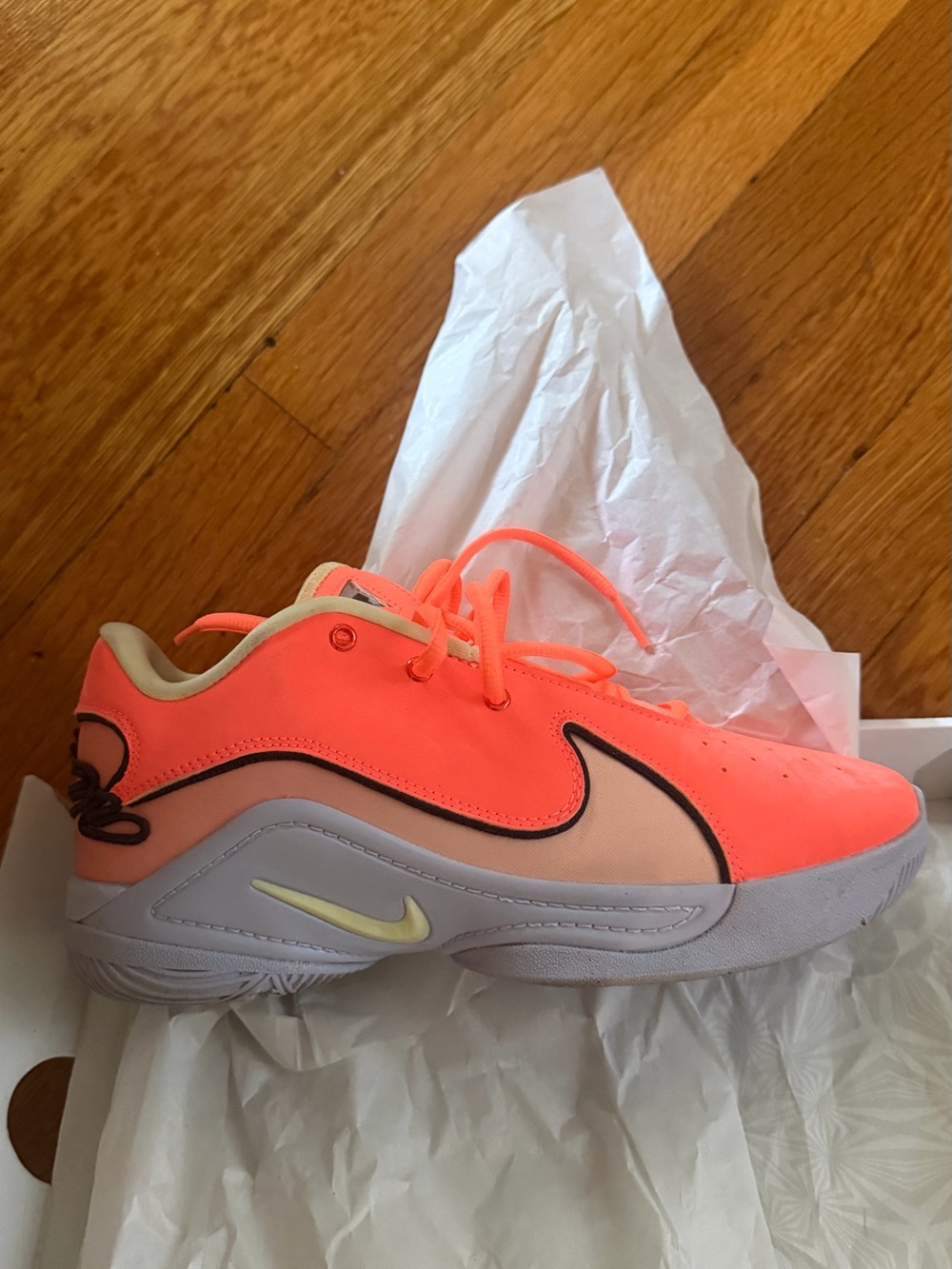LeBron James Neon Orange and Peach Athletic Sneakers